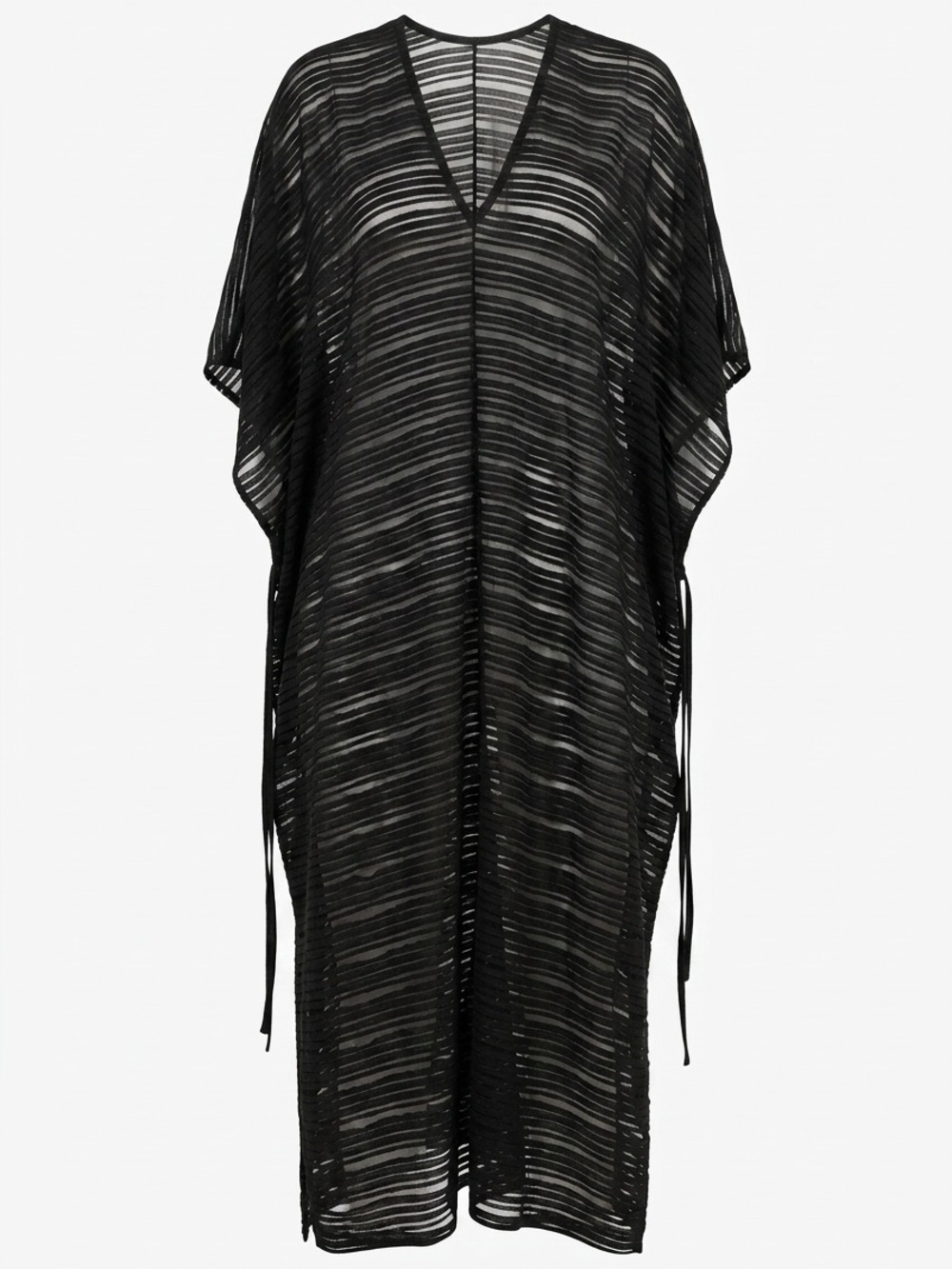 Sheer Black Striped V-Neck Maxi Dress Cover-Up